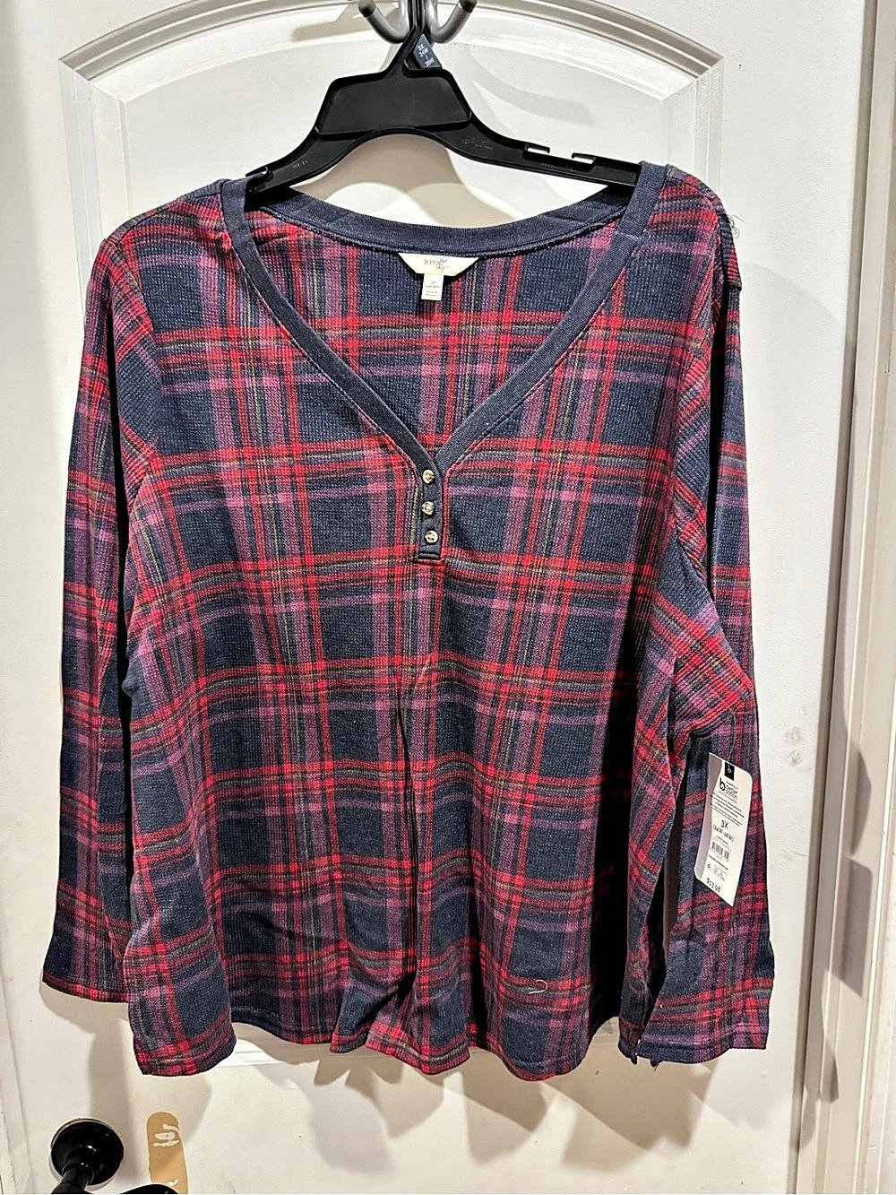 Terra Sky Plaid Long Sleeve Tunic in Blue & Red Size 3X NWT